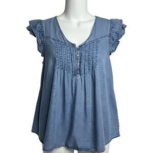 Jane and Delancey Chambray Sleeveless Pintuck Blouse Blue Size XL